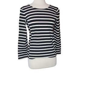 J Crew M Blouse Shirt Striped Navy Blue White 100% Cotton Zipped Back Lo…